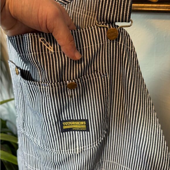 Vintage Toughskins Sears Striped Conductor Overalls Sz 32 x 30 - Picture 5 of 11